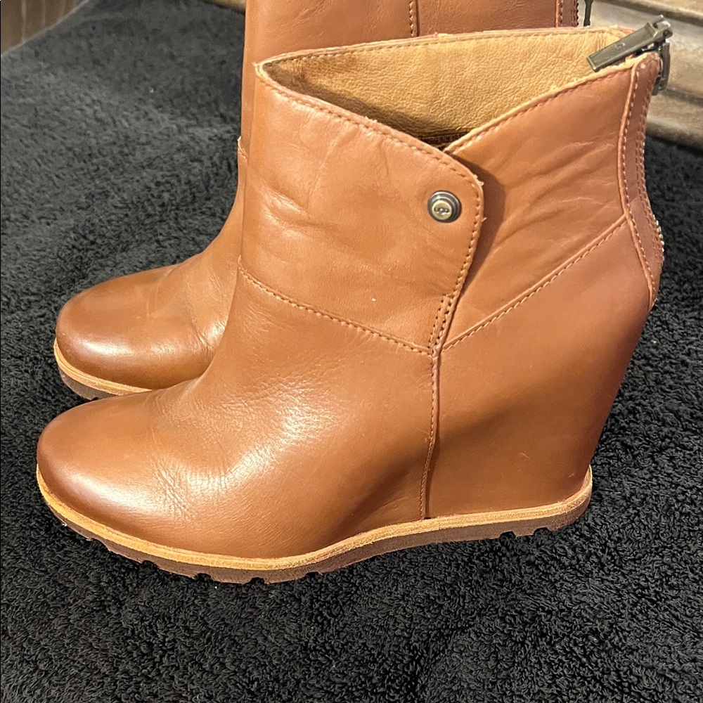 UGG Chestnut Leather Wedge Ankle Boots